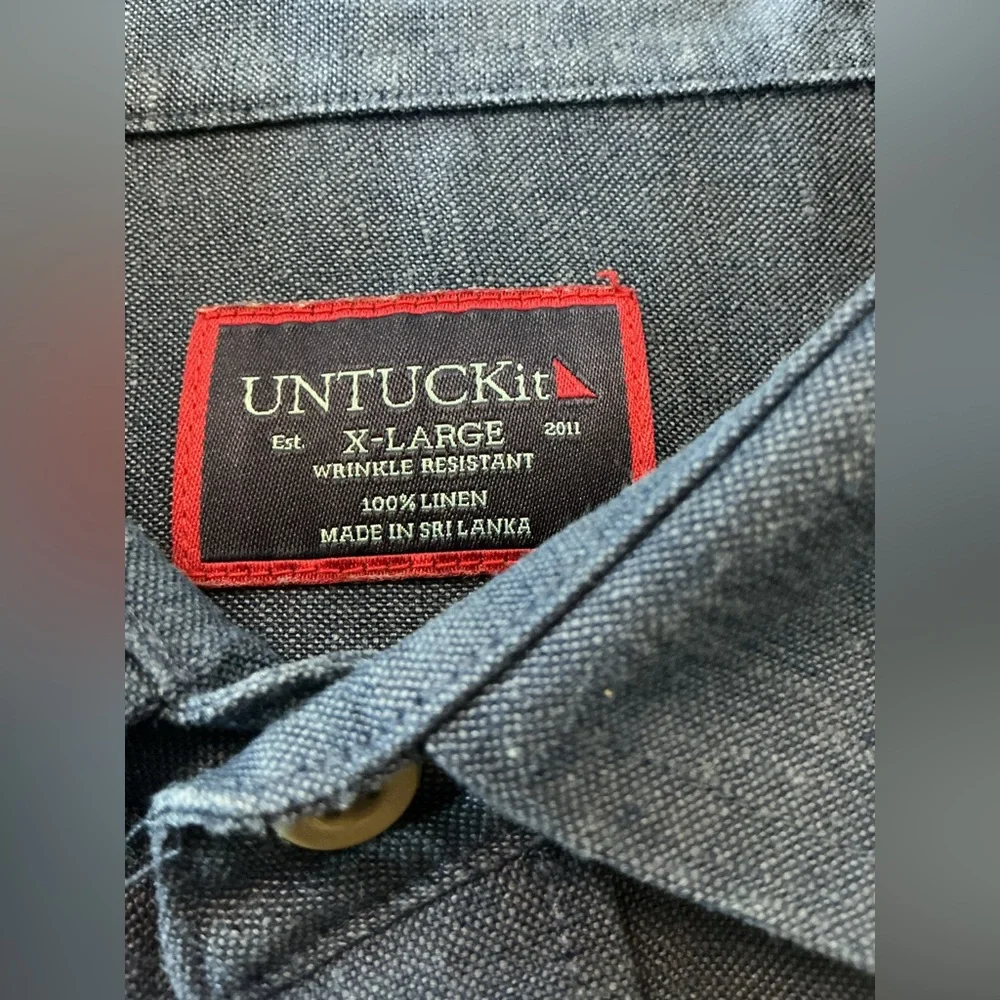 UNTUCKit Men’s Linen Vin Santo Shirt Wrinkle-Resistant Navy Blue Size XL